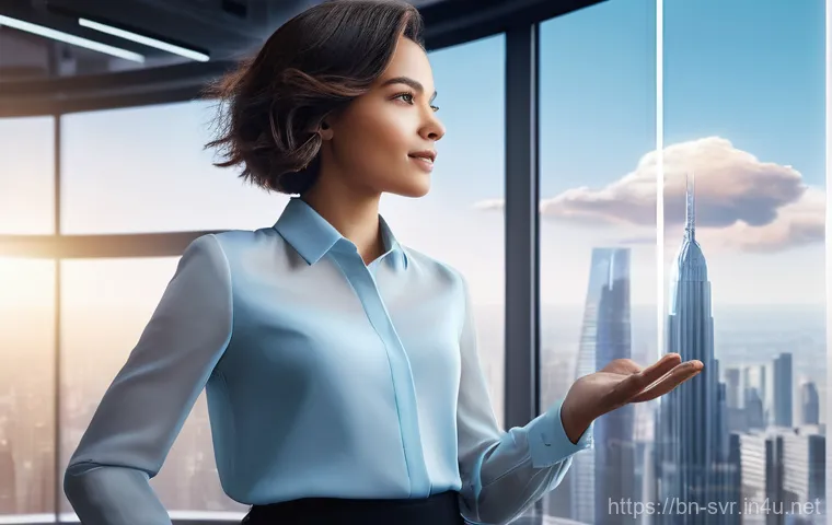 클라우드 서버의 장단점 - **Prompt 1: Futuristic Cloud Interaction**
    A young, professional woman in her mid-20s, with shor...