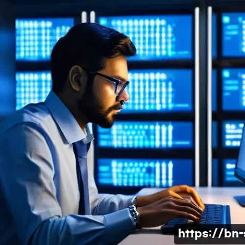 Home 33 서버에서 자주 사용하는 명령어 모음 - A detailed digital illustration of a Bengali server administrator in a modern server room, attentive...